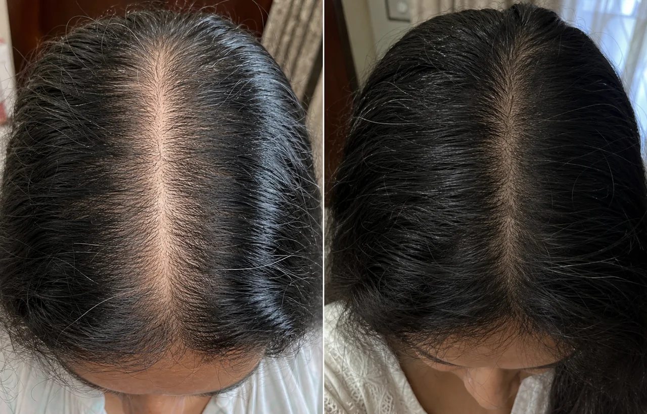 Hair parting comparison visual shown as part of the story
